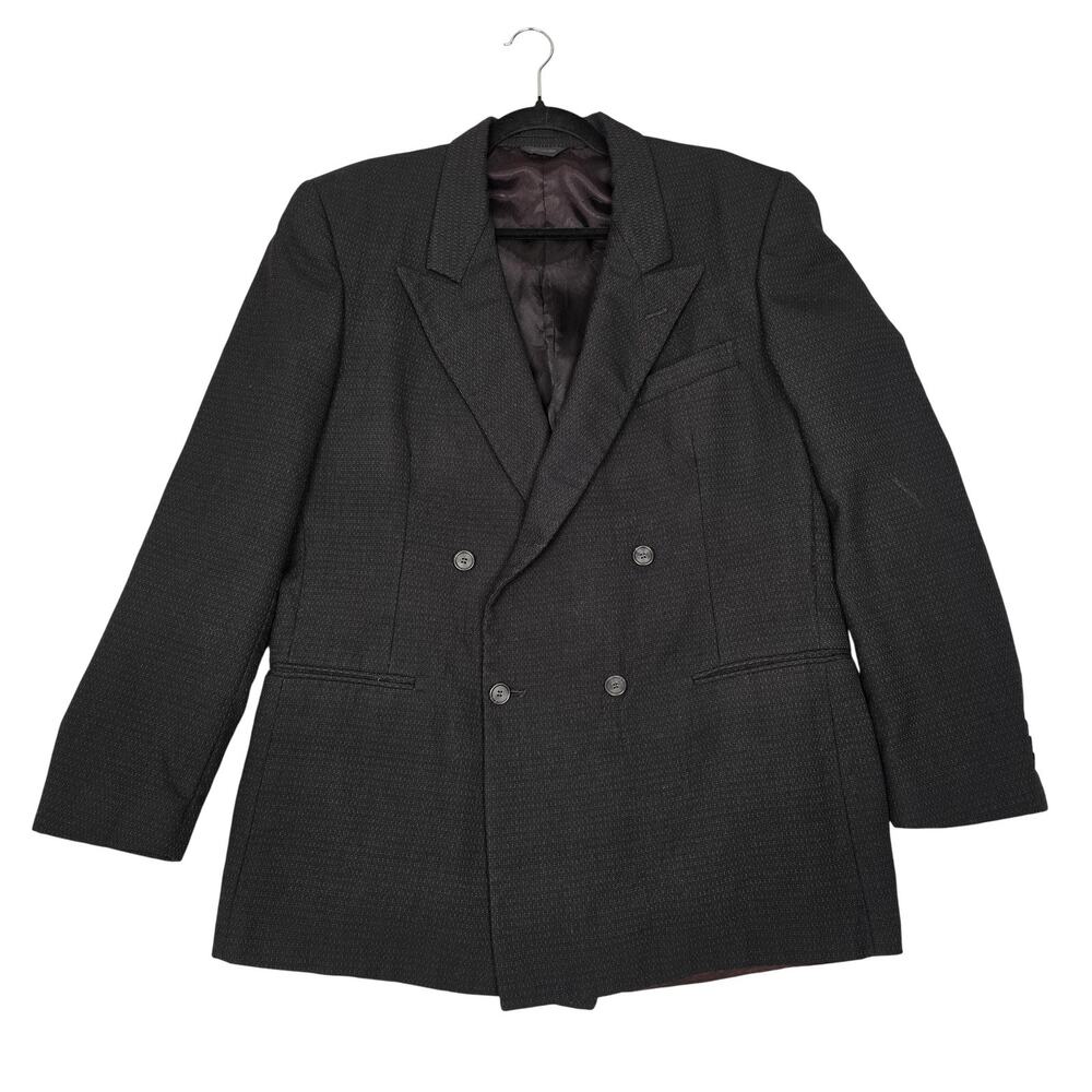 VTG Givenchy Blazer Mens 42 Black Wool Double Breasted Tweed Suit Jacket *Flawed